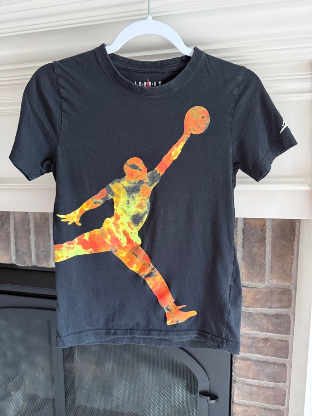 Jordan Kids' Black T-Shirt with Orange Tie-Dye Jumpman Graphic